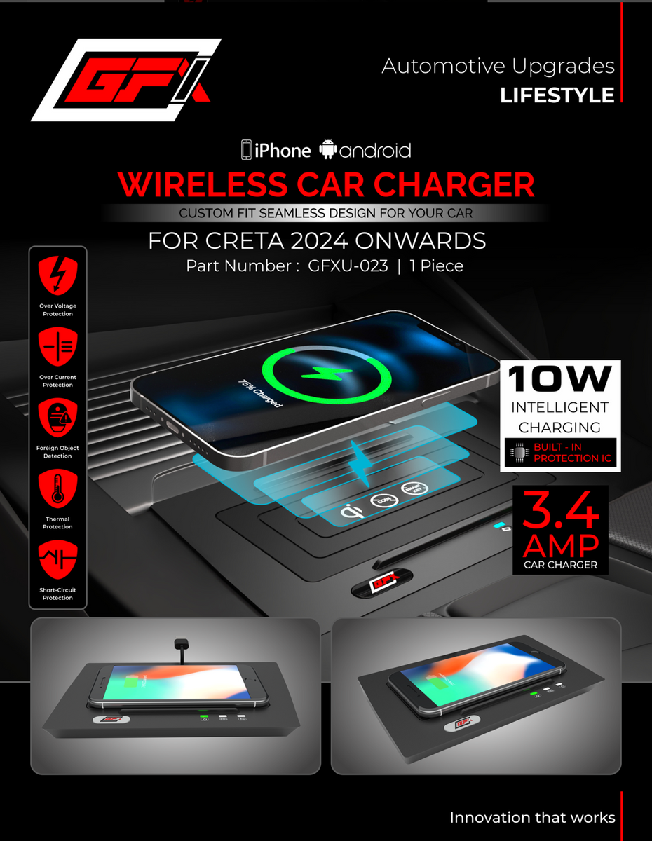 GFX Wireless Car Charger Compatible With Creta 2024 Onwards,