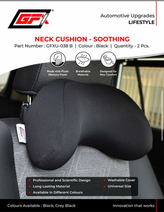 GFX Black Soothing Superior Orthopedic Neck Support Cushion for Comfortable Car Rides, Set of 2 Pcs.