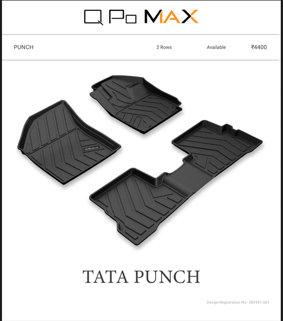 QPOMax Premium Life Time Mats Compatible with TATA Punch, Black