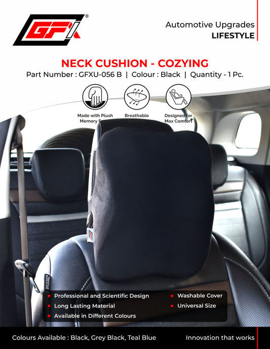 GFX Black Orthopedic Neck Support Cushion for Comfortable Car Rides, 1 pc.