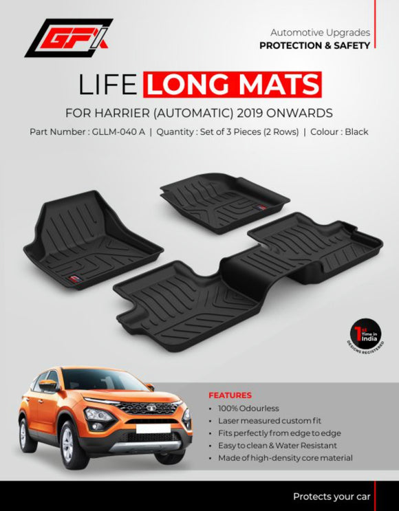 GFX Premium Life Long Car Floor Mat Compatible with Tata Harrier 2019 Onwards (Automatic), Black