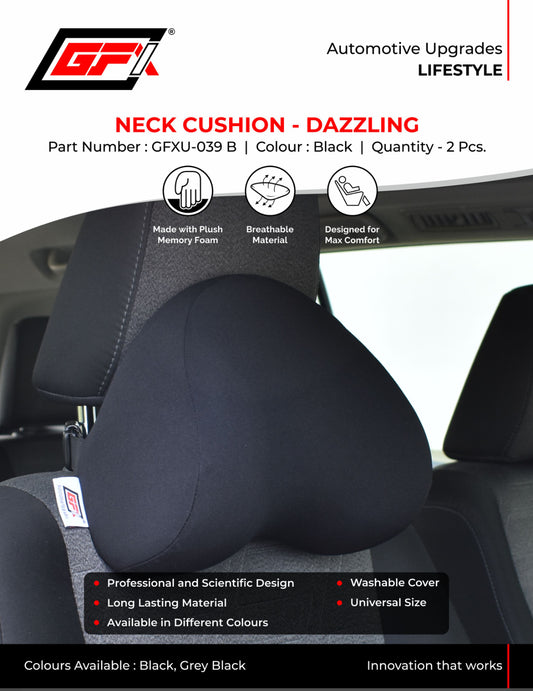 GFX Black Dazzling Superior Orthopedic Neck Support Cushion for Comfortable Car Rides, Set of 2 Pcs.