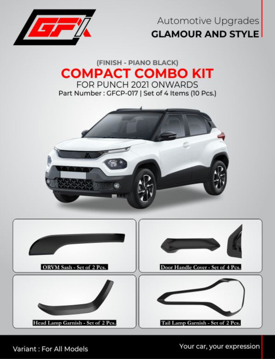 GFX Piano Black Compact Combo Kit Compatible With Tata Punch 2021 Onwards Set of Items (10