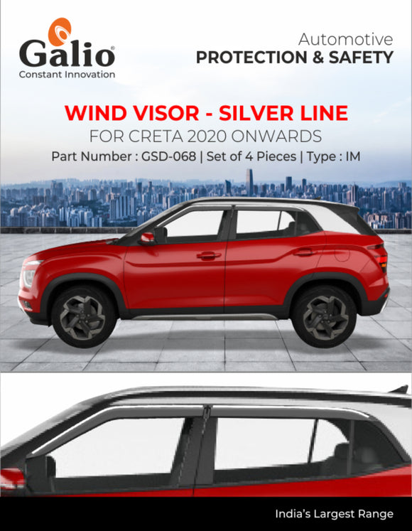 Galio Wind Visor Silver Line For Hyundai Creta 2020 Onwards - Set of 4 Pcs.