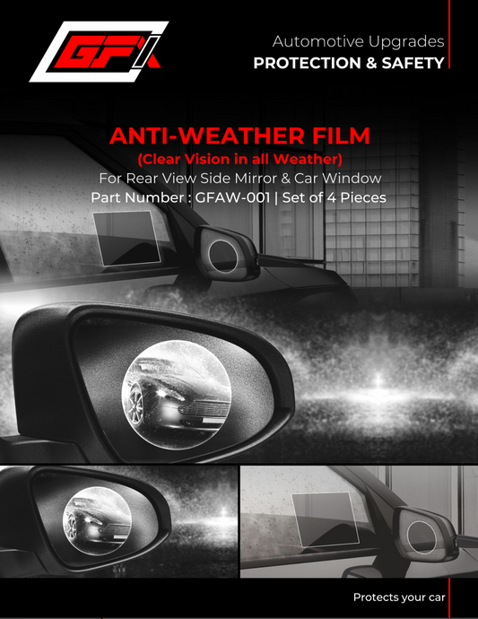 GFX Universal Anti-Weather Film For Rear View Side Mirror & Car Window, 4 Pieces