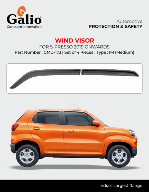 Galio Wind Visor Compatible With Maruti Suzuki S-Presso - Set of 4 Pcs. (Black)
