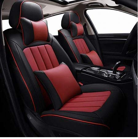 Leatherette Custom Fit Front and Rear Car Seat Covers Compatible with Volkswagen Polo Cross, (Black/Red)