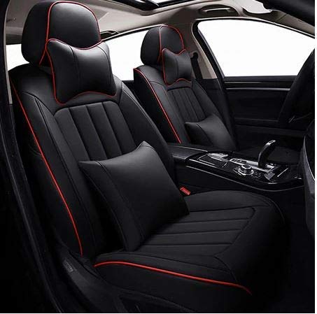Leatherette Custom Fit Front and Rear Car Seat Covers Compatible with Skoda Rapid, (Black/Red)