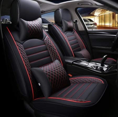 Leatherette Custom Fit Front and Rear Car Seat Covers Compatible with Volkswagen Polo Cross, (Black/Red)