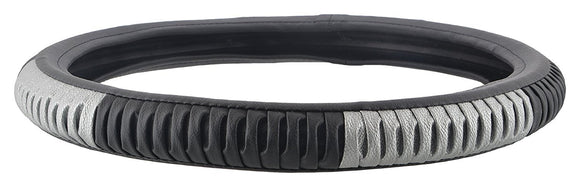 EleganceGrip Anti-Slip Car Steering Wheel Cover Compatible with Chevrolet Enjoy, (Black/Silver)