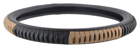 EleganceGrip Anti-Slip Car Steering Wheel Cover Compatible with Tata Nano, (Black/Beige)