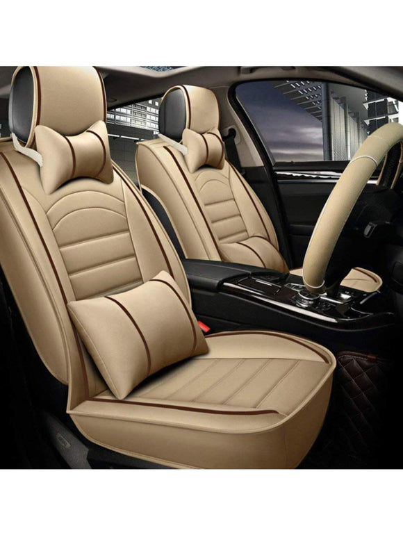 Leatherette Custom Fit Front and Rear Car Seat Covers Compatible with Tata Indigo eCS, (Beige/Coffee)