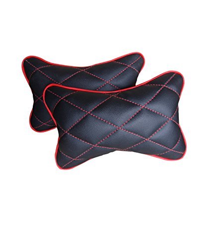 Designer Seat Neck Cushion Pillow Compatible with All Cars (Black/Red) - Set of 2