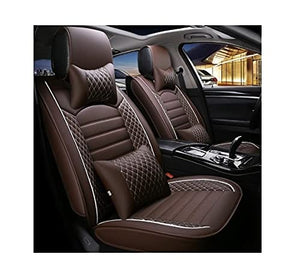 Hi Art Leatherette Custom Fit Front and Rear Car Seat Covers Compatible with Honda Elevate 2023 Onwards, (Coffee/White)