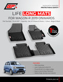 GFX Premium Life Long Floor Car Mats Compatible with Wagon-R 2019 Onwards - Black