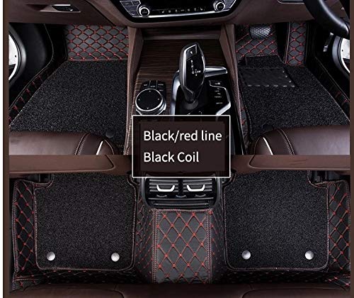 PVC, Faux Leather, Nylon 7D Car Floor Mats Compatible with Toyota Hyryder, (Black-Red)