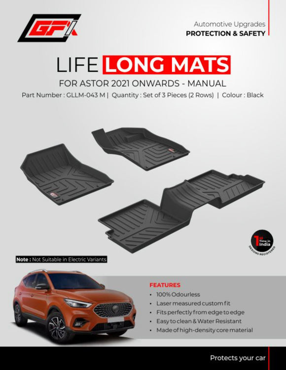 GFX Car Floor Mats Premium Life Long Foot Mats Compatible with MG Astor 2021 Onwards (Manual)