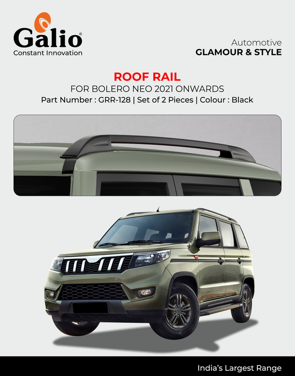 Galio Black Roof Rails Compatible With Mahindra Bolero Neo 2021 Onwards - Set of 2 pcs.