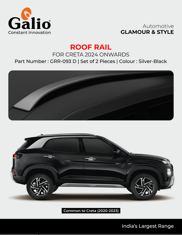 Galio Silver-Black Roof Rails Compatible With Hyundai Creta 2024 Onwards - Set of 2 pcs.