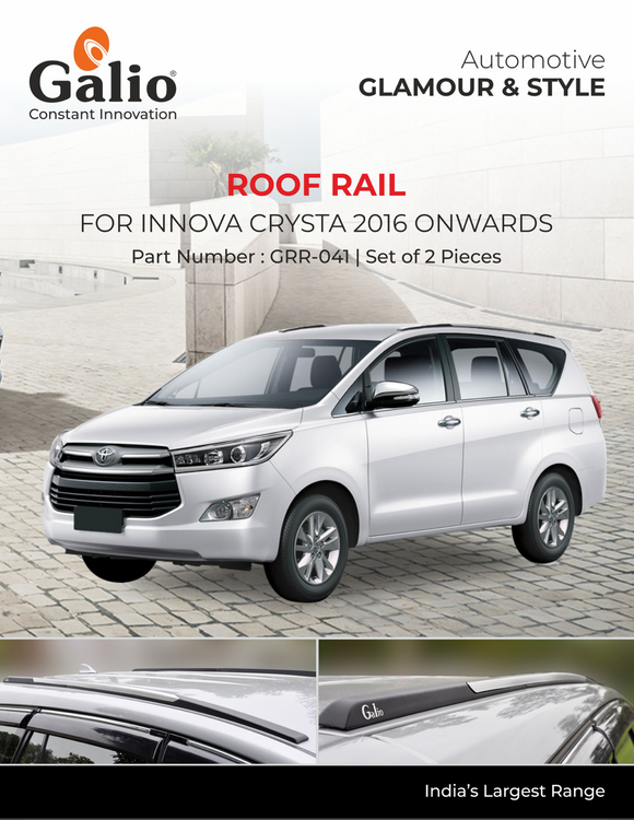 Galio Silver-Black Roof Rails Compatible With Toyota Innova Crysta 2016 Onwards - Set of 2 pcs.
