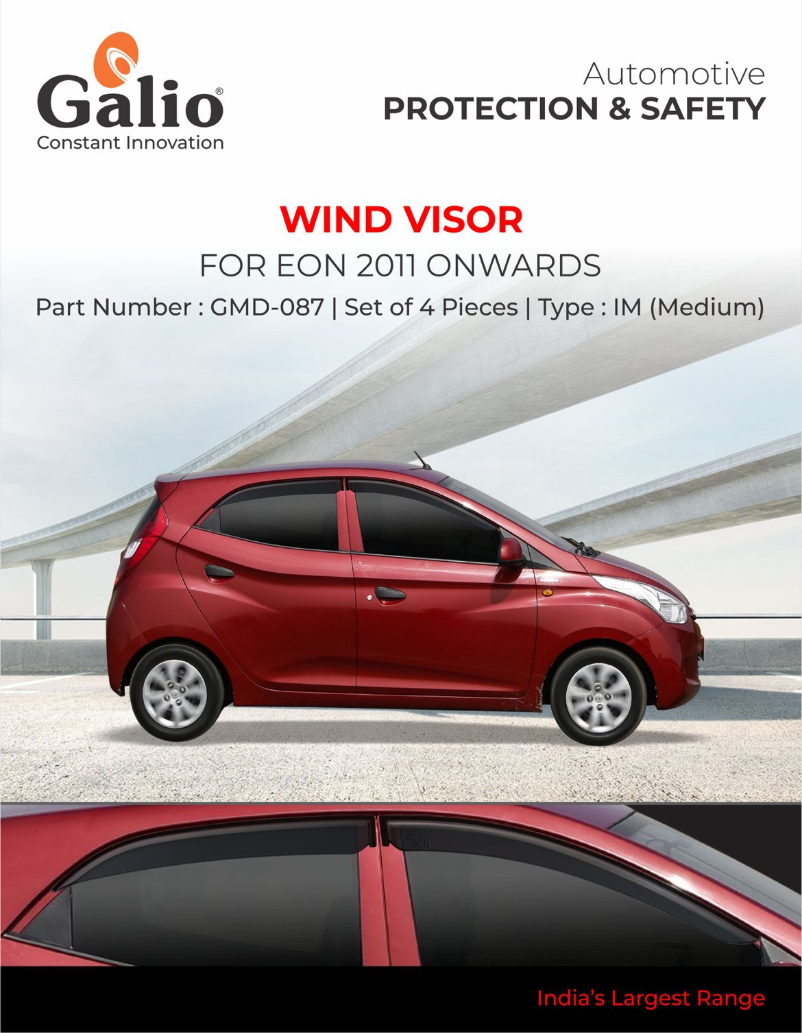 Galio Wind Visor For Hyundai Eon Set of 4 Pcs. Zapcart.in