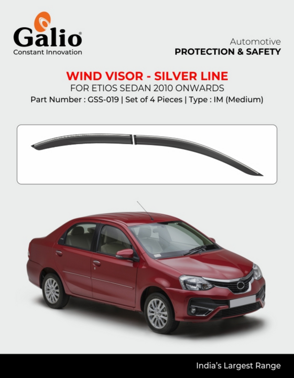 Galio Silver Line Door Wind Visor Compatible With Toyota Etios - Set of 4 Pcs.