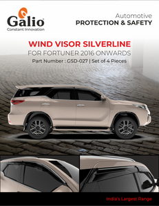 Galio Silver Line Door Wind Visor Compatible With Toyota Fortuner 2016 Onwards - Set of 4 Pcs.