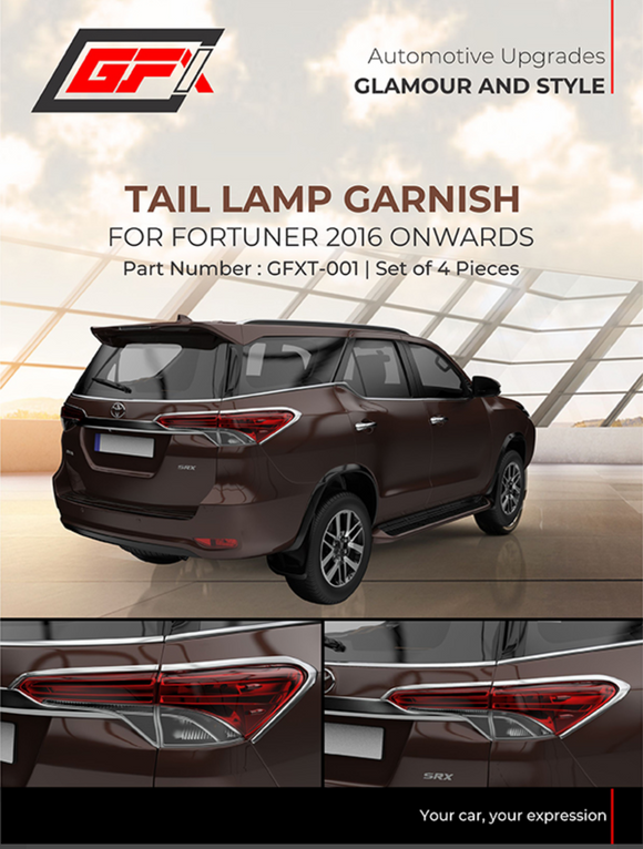 GFX Tail Light Lamp Garnish Compatible With Toyota Fortuner 2016 Onwards - Set of 4 Pcs.