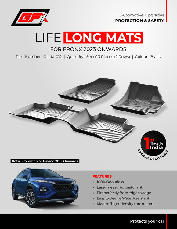 GFX Car Floor Mats Premium Life Long Foot Mats Compatible with Maruti Suzuki Fronx 2023 Onwards, Black