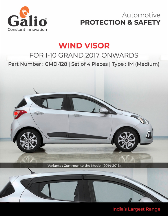 Galio Wind Visor For Hyundai Grand i10 2017 Onwards - Set of 4 Pcs.