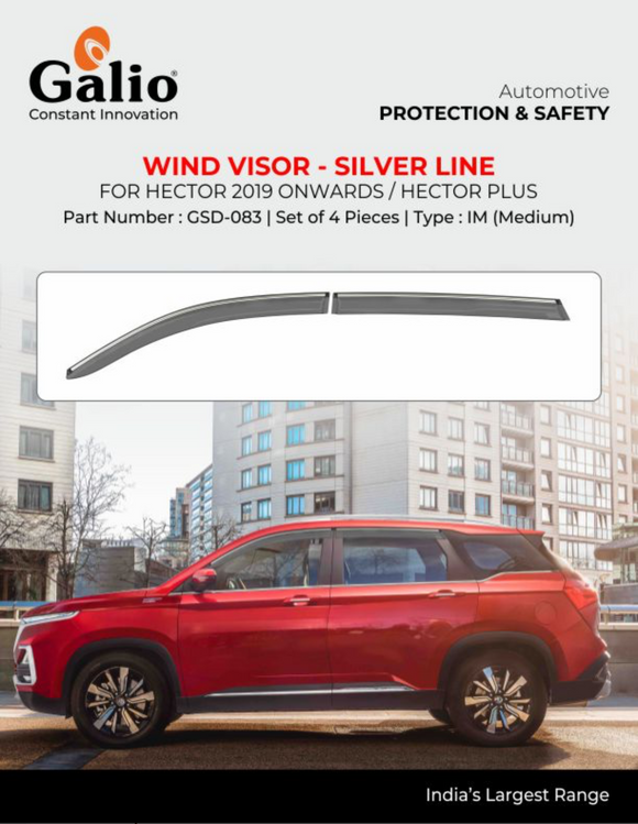 Galio Silver Line Door Wind Visor Compatible With MG Hector 2019 Onwards - Set of 4 Pcs.