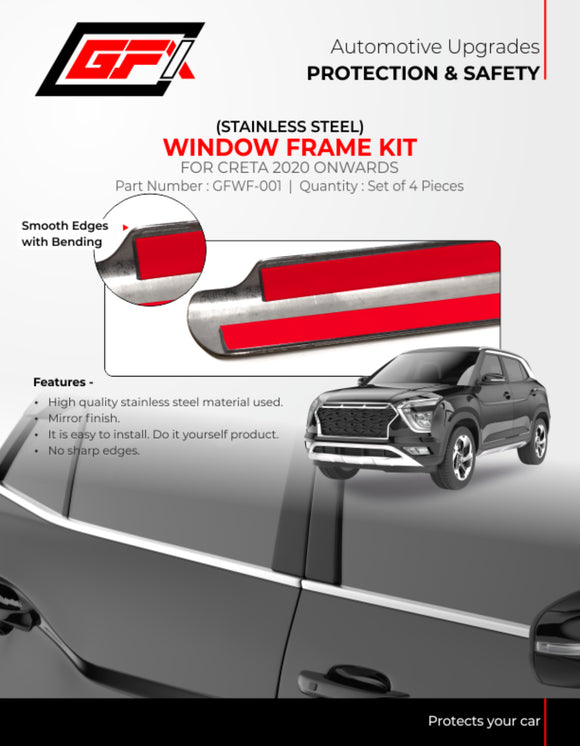 GFX Window Frame Kit Compatible With Hyundai Creta 2020 Onwards - Chrome, Set of 4 Pcs.