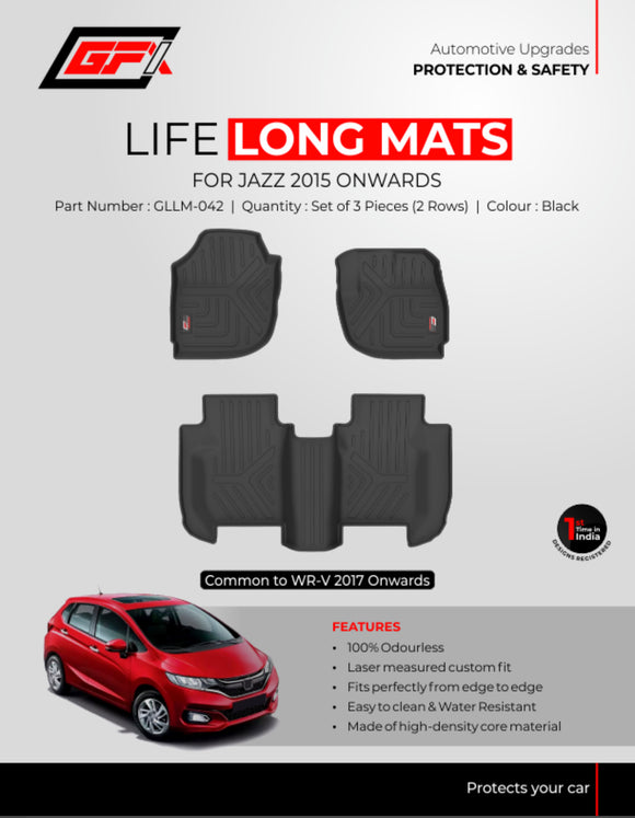 GFX Car Floor Mats Premium Life Long Foot Mats Compatible with Honda Jazz 2015 Onwards  (Black)