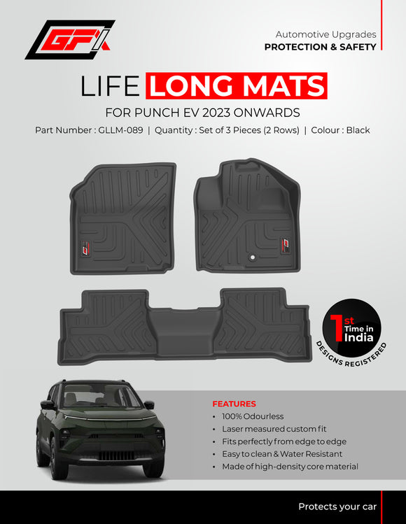 GFX Car Floor Mats Premium Life Long Foot Mats Compatible with Tata Punch EV 2023 Onwards, Black