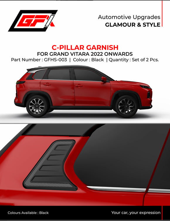 GFX C-Pillar Garnish Compatible With Maruti Suzuki Grand Vitara 2022 Onwards, Set of 2