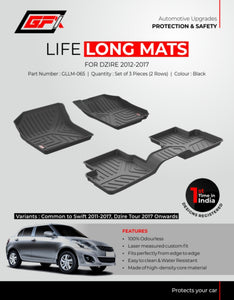 GFX Car Floor Mats Premium Life Long Foot Mats Compatible with Maruti Suzuki Dzire (2012-2017), Black (Automatic/Manual)