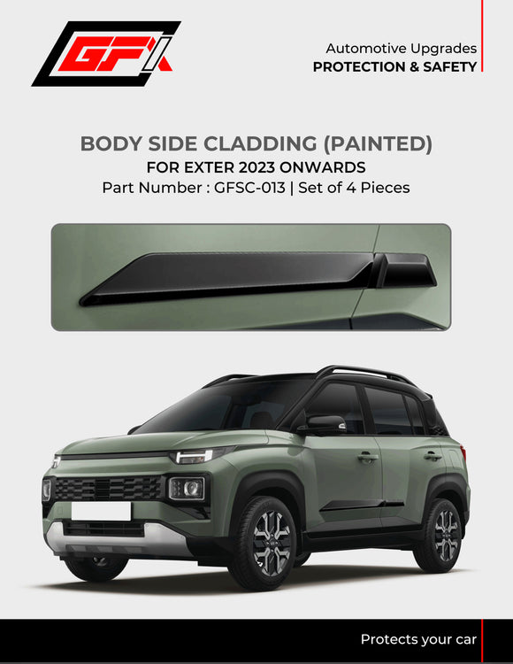 GFX Black Body Side Cladding Compatible With Hyundai Exter 2023 Onwards - Set of 4 pcs.
