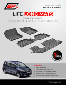 GFX Car Floor Mats Premium Life Long Foot Mats With Trunk Mat Compatible with Maruti Suzuki Ertiga (2012-2017), Black