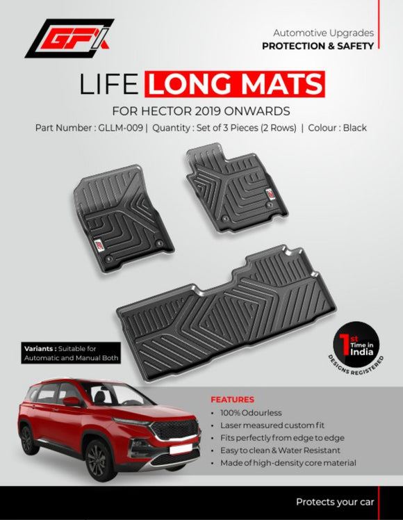 GFX Car Floor Mats Premium Life Long Foot Mats Compatible with MG Hector 5 Seater 2019 Onwards (Black)
