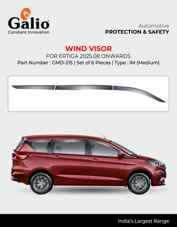 Galio Black Wind Visor For Maruti Suzuki Ertiga 2025 Onwards - Set of 6 Pcs.