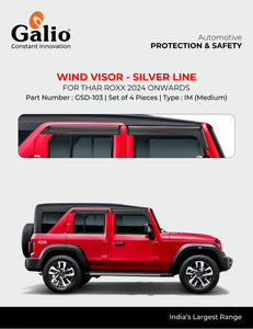 Galio Silver Line Door Wind Visor Compatible With Mahindra Thar Roxx 2024 Onwards - Set of 4 Pcs.