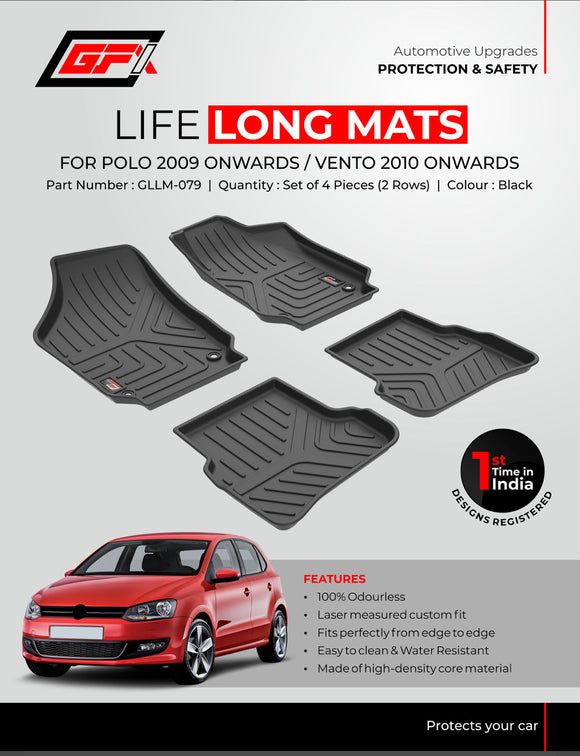 GFX Car Floor Mats Premium Life Long Foot Mats Compatible with Volkswagen Vento (Black)