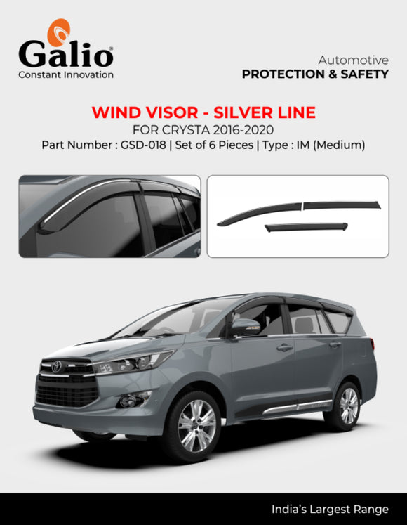 Galio Wind Visor Silver Line For Toyota Innova Crysta - Set of 6 Pcs.
