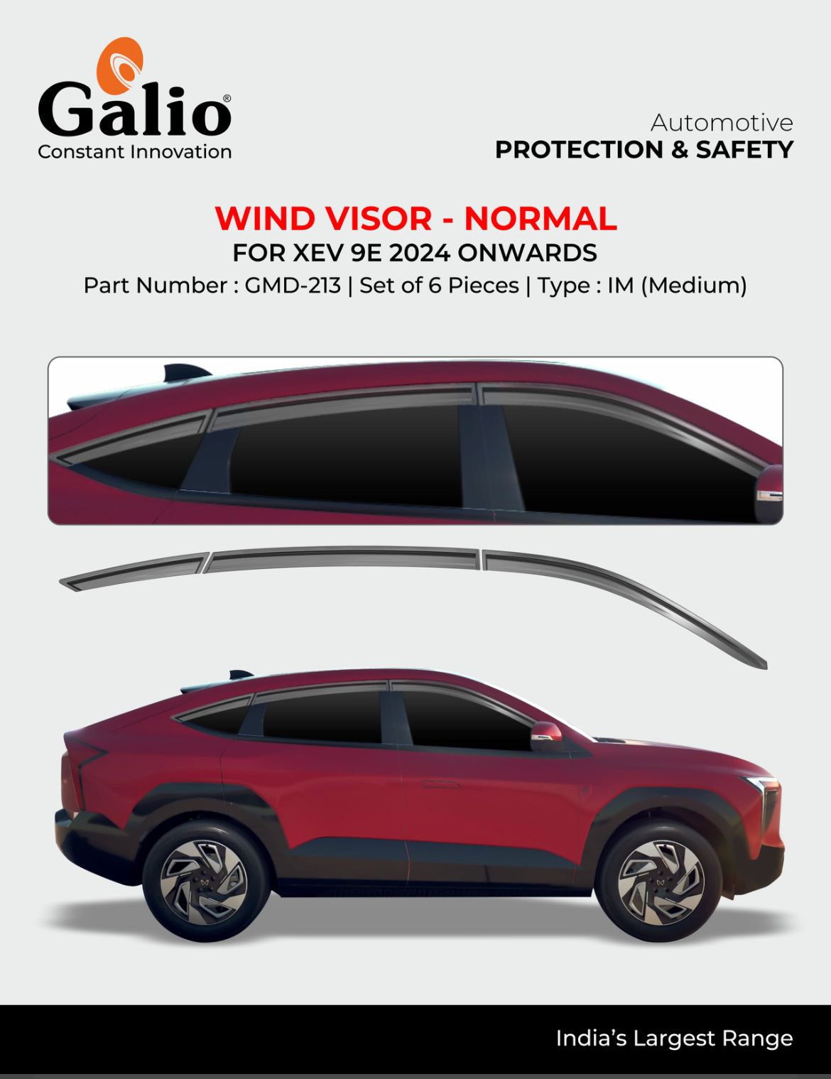 Galio Black Wind Visor For Mahindra XEV 9E- Set of 6 Pcs. – Zapcart.in