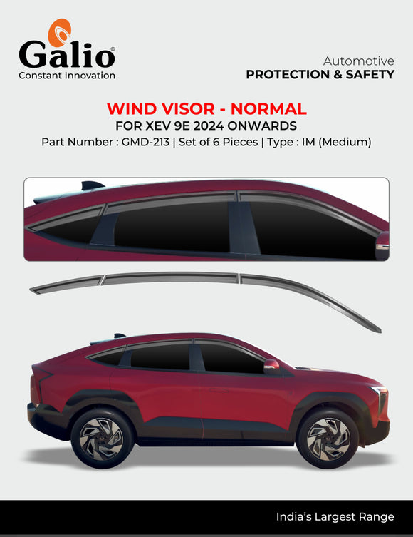 Galio Black Wind Visor For Mahindra XEV 9E- Set of 6 Pcs.