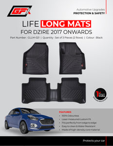 GFX Car Floor Mats Premium Life Long Foot Mats Compatible with Maruti Suzuki Dzire 2017 Onwards, Black (Automatic/Manual)