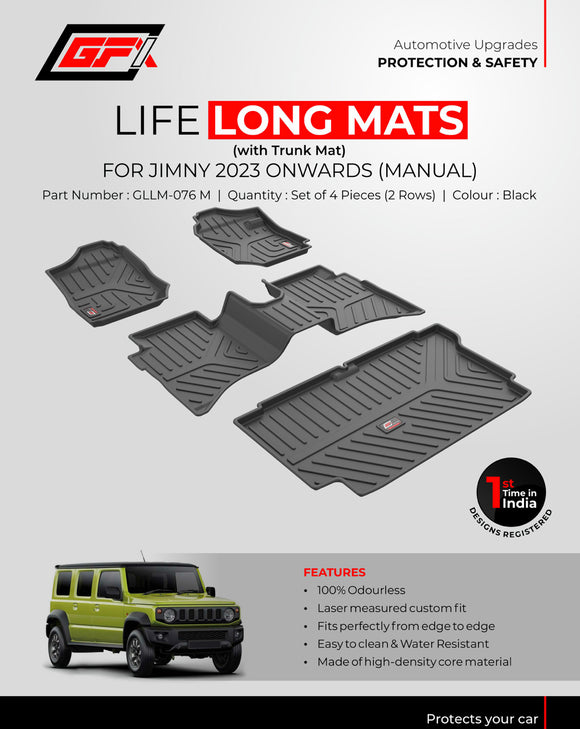 GFX Car Floor Mats Premium Life Long Foot Mats Compatible with Maruti Suzuki Jimny (Manual), Black