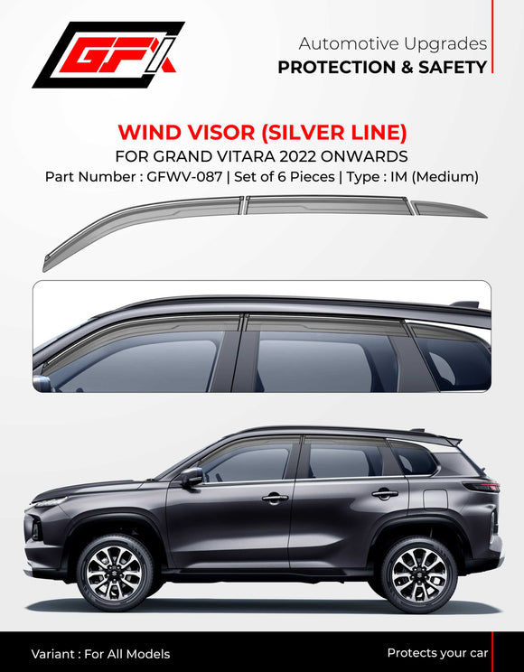Galio Wind Visor Silver Line Compatible With Grand Vitara 2022 Onwards - Set of 6 Pcs.