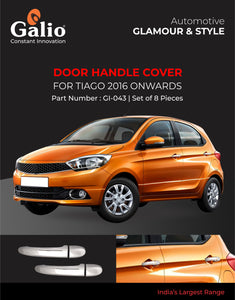 Galio Chrome Garnish Door Handle Cover Compatible With Tata Tiago 2016 Onwards - Set of 8 pcs.