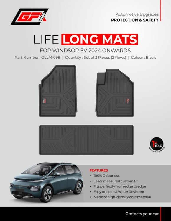 GFX Car Floor Mats Premium Life Long Foot Mats Compatible with MG Windsor EV 2024 Onwards, Black